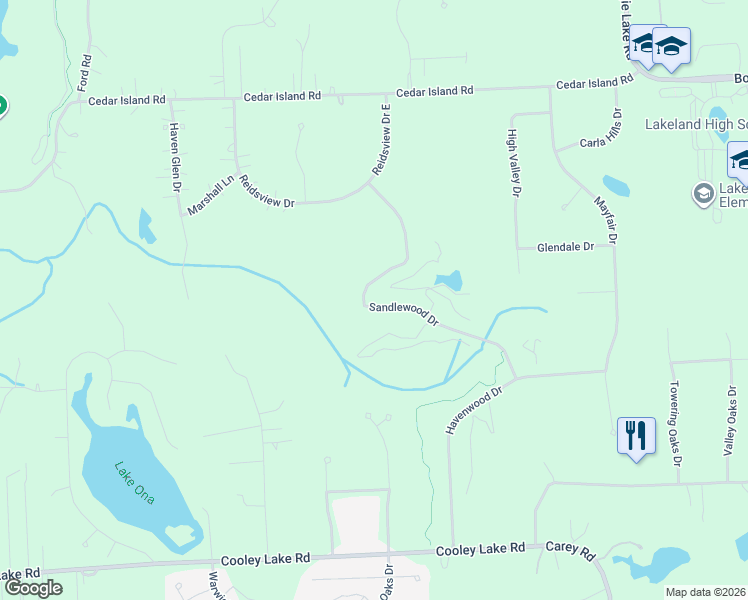 map of restaurants, bars, coffee shops, grocery stores, and more near 2262 Sandlewood Drive in White Lake charter Township