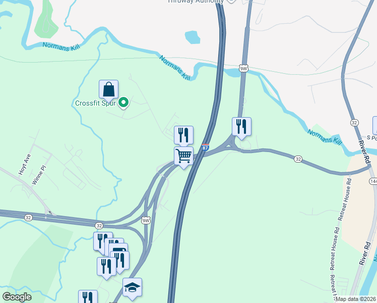 map of restaurants, bars, coffee shops, grocery stores, and more near 17 Hannay Lane in Glenmont