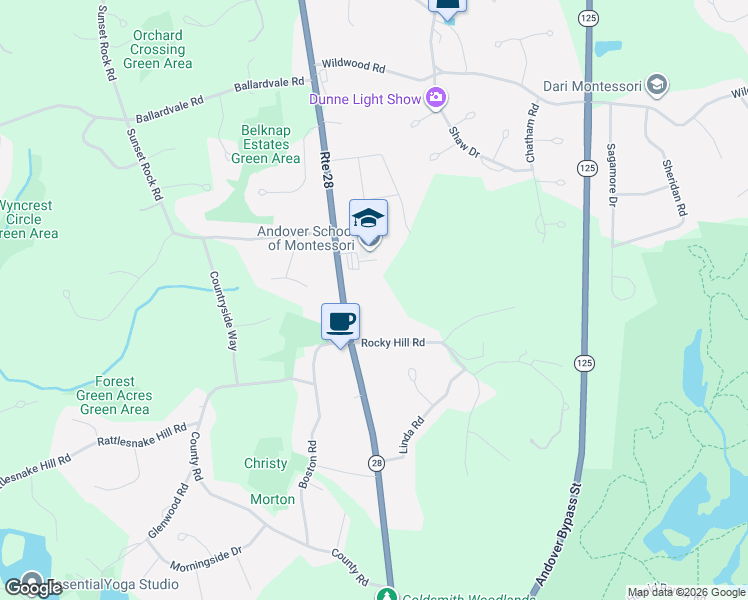 map of restaurants, bars, coffee shops, grocery stores, and more near 416 South Main Street in Andover