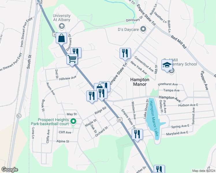 map of restaurants, bars, coffee shops, grocery stores, and more near Sherwood Avenue & Muriel Avenue in Rensselaer