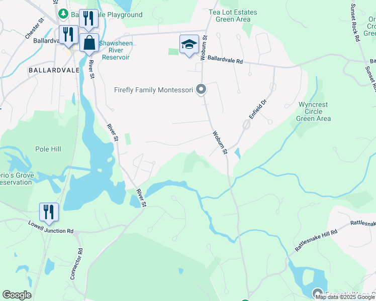 map of restaurants, bars, coffee shops, grocery stores, and more near 5 Charlotte Drive in Andover