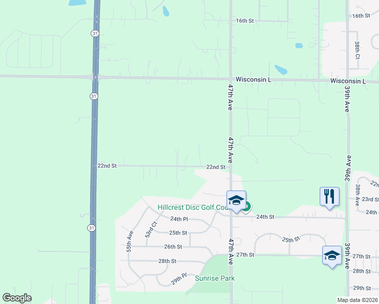 map of restaurants, bars, coffee shops, grocery stores, and more near 4900 22nd Street in Kenosha
