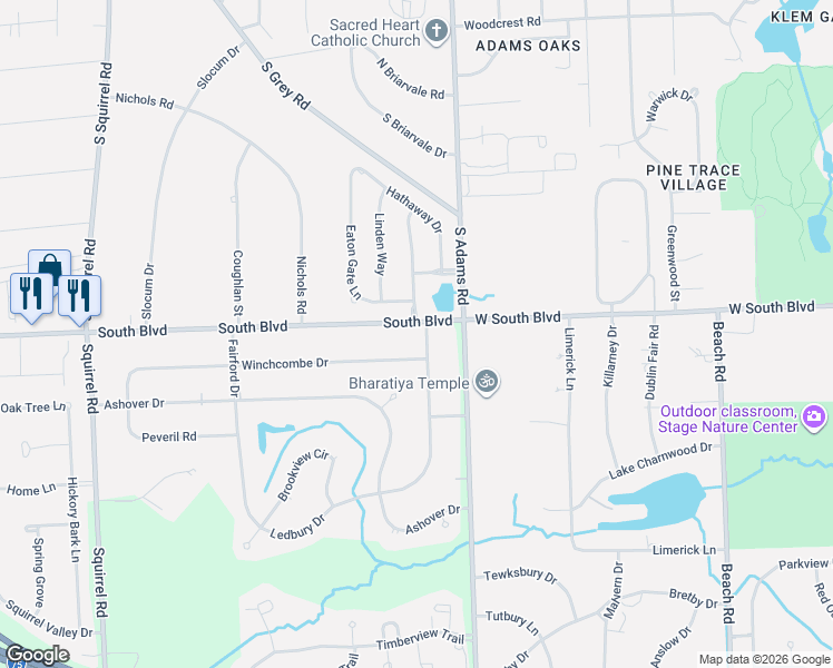 map of restaurants, bars, coffee shops, grocery stores, and more near 987 Chase Way Boulevard in Auburn Hills