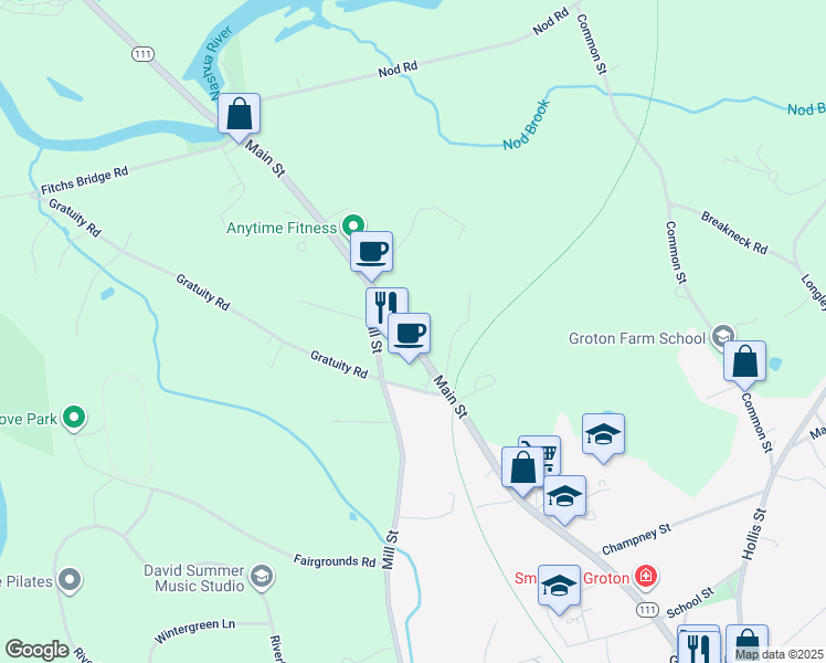 map of restaurants, bars, coffee shops, grocery stores, and more near 478 Massachusetts 111 in Groton