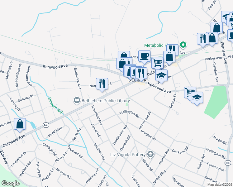 map of restaurants, bars, coffee shops, grocery stores, and more near 400 Delaware Avenue in Delmar