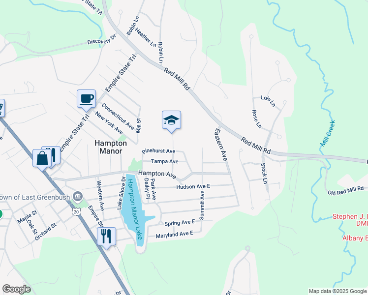 map of restaurants, bars, coffee shops, grocery stores, and more near 255 Pinehurst Ave in Rensselaer