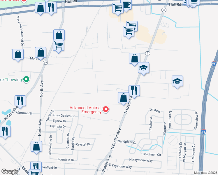 map of restaurants, bars, coffee shops, grocery stores, and more near 23645 Marlborough Drive in Clinton Township