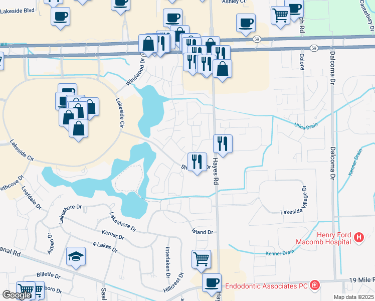 map of restaurants, bars, coffee shops, grocery stores, and more near 44100 Pine Drive in Sterling Heights