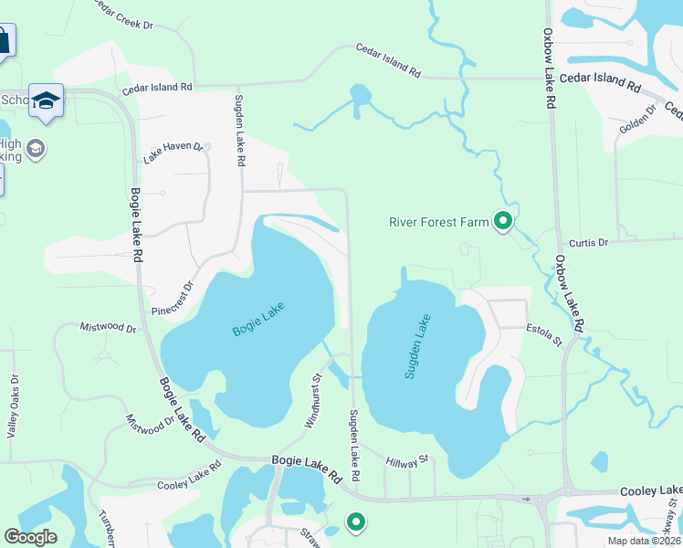 map of restaurants, bars, coffee shops, grocery stores, and more near 1120 Sugden Lake Road in White Lake charter Township