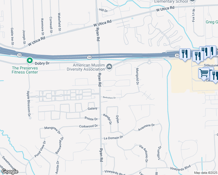 map of restaurants, bars, coffee shops, grocery stores, and more near 4162 Gardenia Drive in Sterling Heights