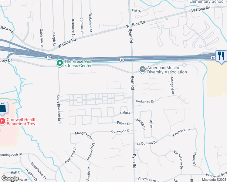 map of restaurants, bars, coffee shops, grocery stores, and more near 3812 Summit Drive in Sterling Heights