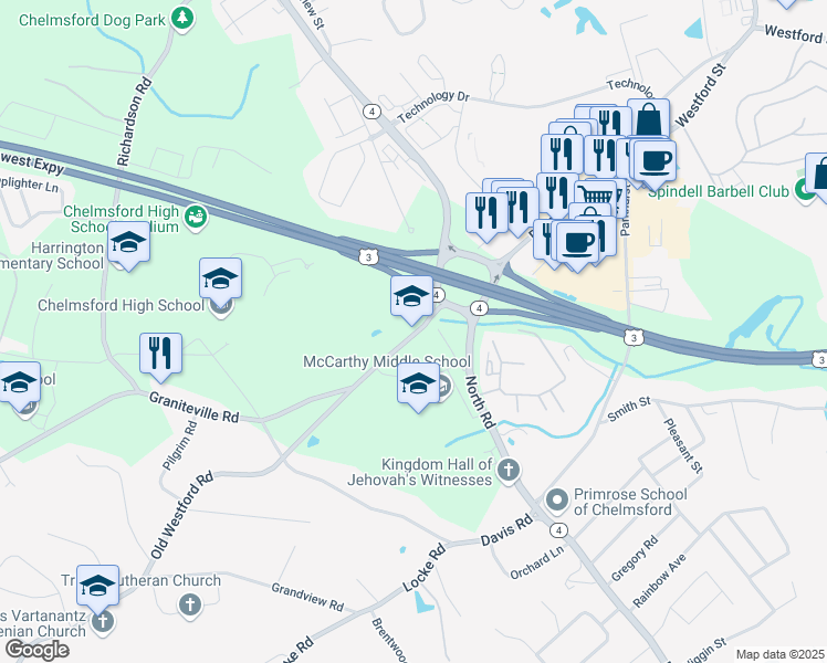 map of restaurants, bars, coffee shops, grocery stores, and more near 795 Wilder Street in Lowell