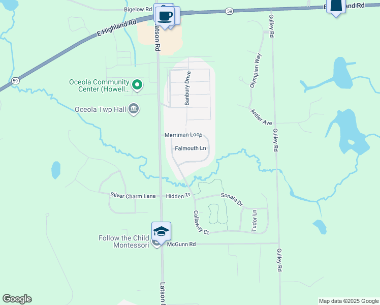 map of restaurants, bars, coffee shops, grocery stores, and more near 4098 Falmouth Lane in Howell
