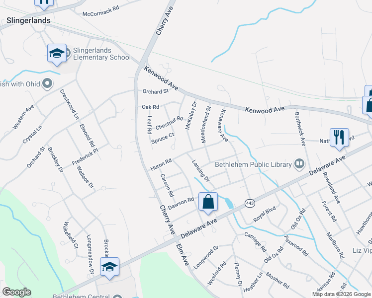 map of restaurants, bars, coffee shops, grocery stores, and more near 514 Huron Road in Delmar