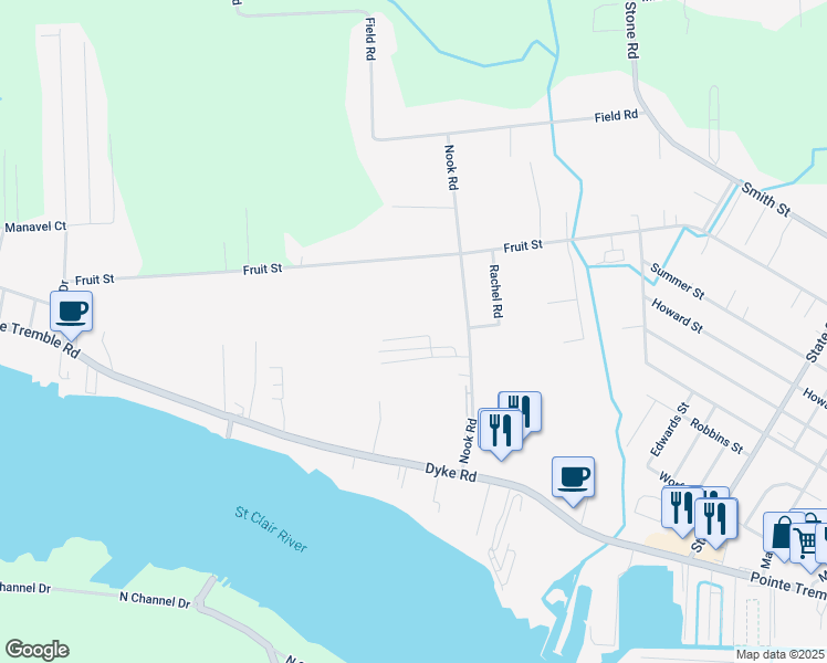 map of restaurants, bars, coffee shops, grocery stores, and more near 9600 Nook Road in Clay Township