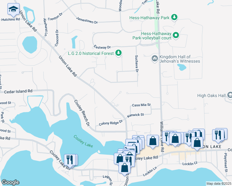 map of restaurants, bars, coffee shops, grocery stores, and more near 8264 Atha Street in Oakland County