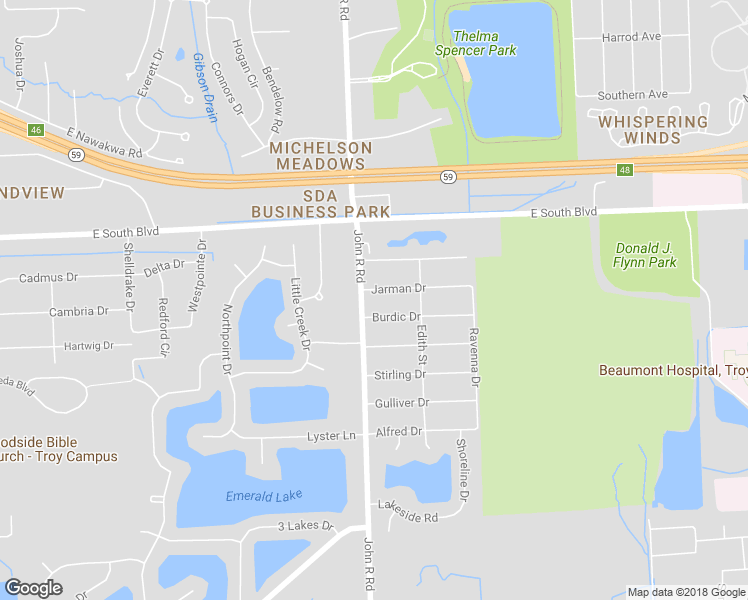 map of restaurants, bars, coffee shops, grocery stores, and more near 6814 John R Road in Troy