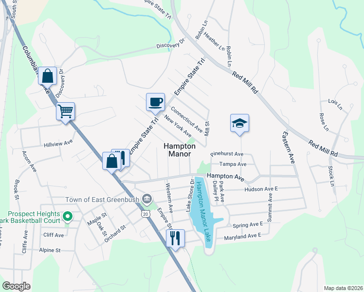 map of restaurants, bars, coffee shops, grocery stores, and more near 1 New Jersey Avenue in Rensselaer