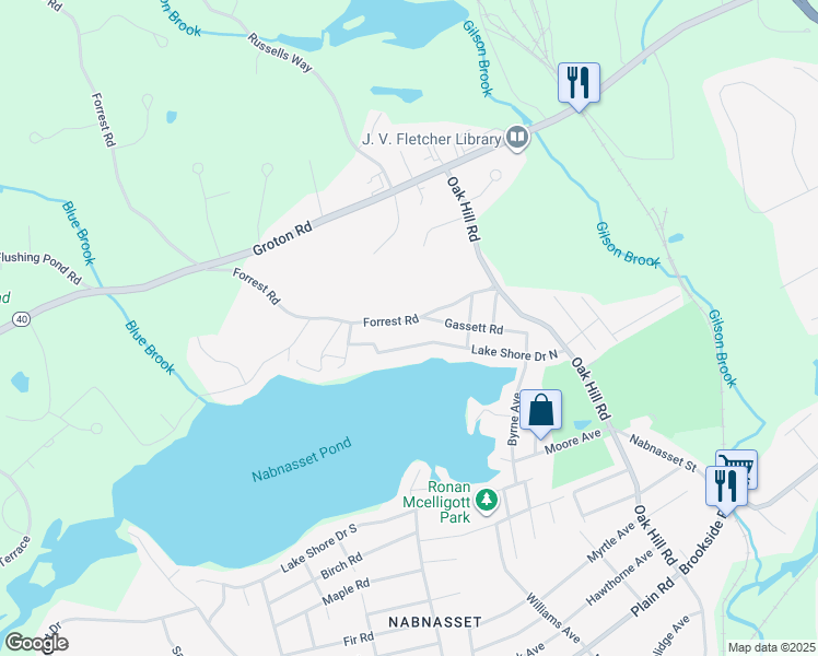 map of restaurants, bars, coffee shops, grocery stores, and more near 24 Forrest Road in Westford