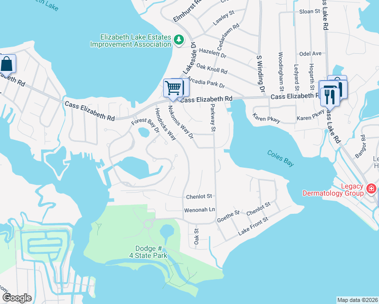 map of restaurants, bars, coffee shops, grocery stores, and more near 1225 Hendricks Way in Oakland County