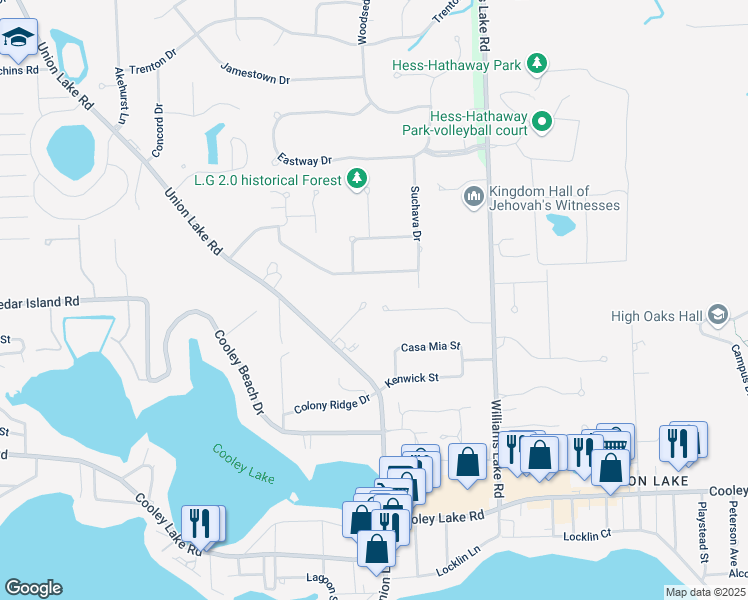 map of restaurants, bars, coffee shops, grocery stores, and more near 8264 Atha Street in White Lake charter Township
