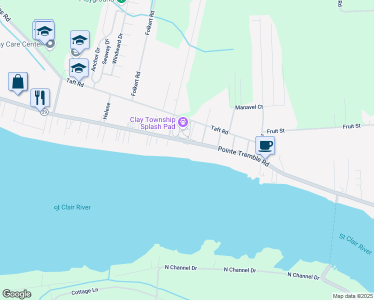map of restaurants, bars, coffee shops, grocery stores, and more near 4749 Pointe Tremble Road in Algonac