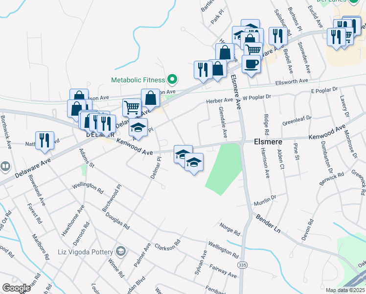 map of restaurants, bars, coffee shops, grocery stores, and more near 329 Kenwood Avenue in Delmar