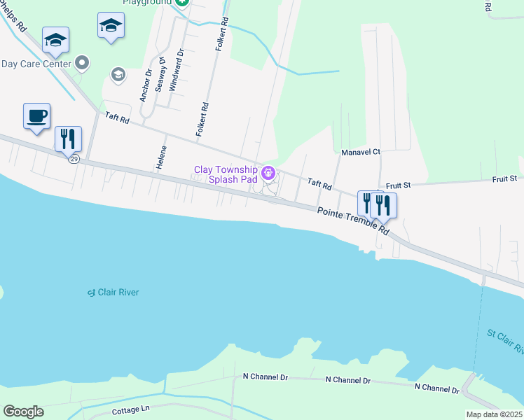map of restaurants, bars, coffee shops, grocery stores, and more near 4749 Pointe Tremble Road in Algonac
