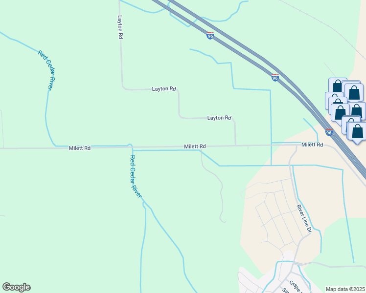 map of restaurants, bars, coffee shops, grocery stores, and more near 4979-5279 Milett Road in Fowlerville