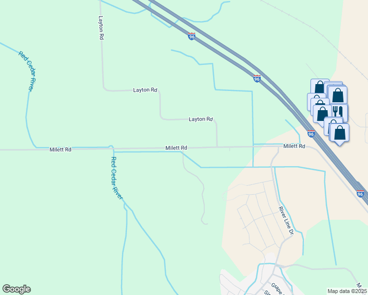 map of restaurants, bars, coffee shops, grocery stores, and more near 4979 Milett Road in Fowlerville