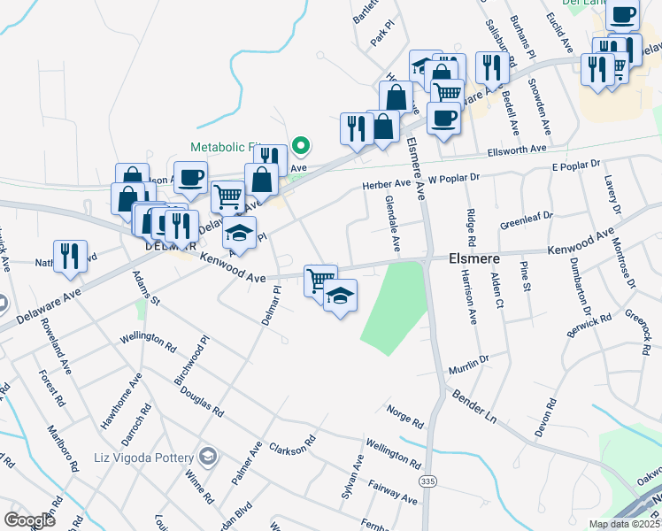 map of restaurants, bars, coffee shops, grocery stores, and more near 329 Kenwood Avenue in Delmar
