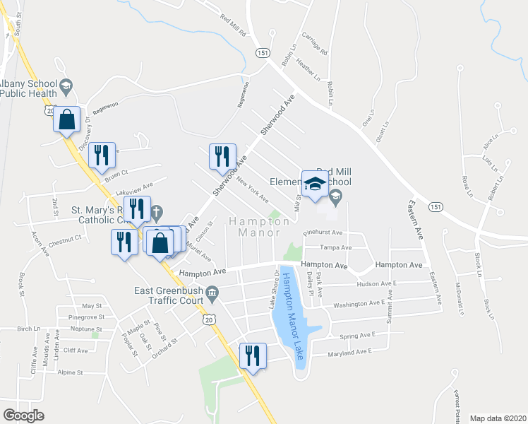 map of restaurants, bars, coffee shops, grocery stores, and more near 12 New Jersey Avenue in Rensselaer