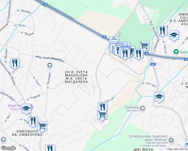 map of restaurants, bars, coffee shops, grocery stores, and more near in Sofia