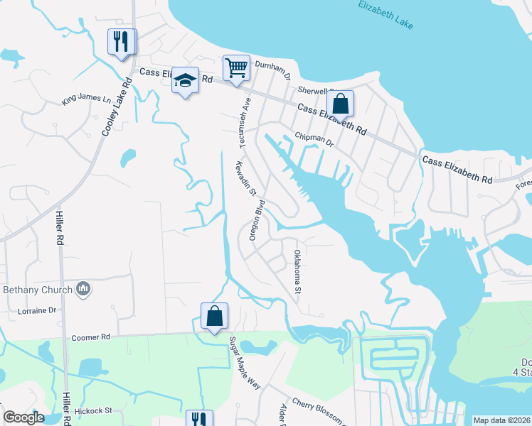 map of restaurants, bars, coffee shops, grocery stores, and more near 1210 Coshocton in Waterford Township