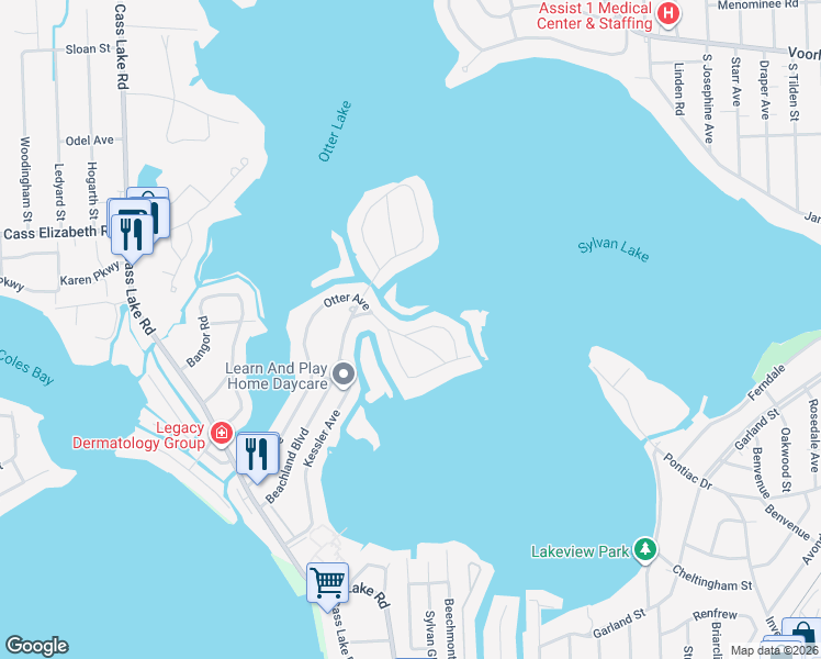 map of restaurants, bars, coffee shops, grocery stores, and more near 1048 Otter Avenue in Waterford Township