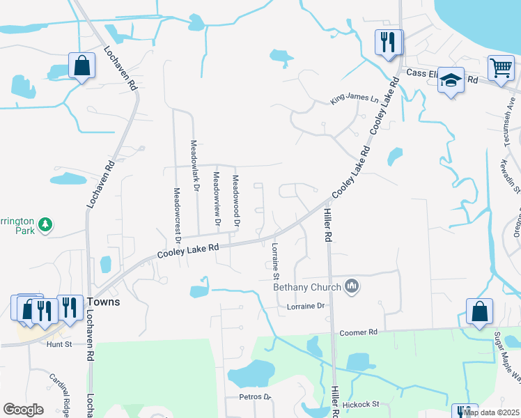 map of restaurants, bars, coffee shops, grocery stores, and more near 1237 Wind Chime Drive in Waterford Township