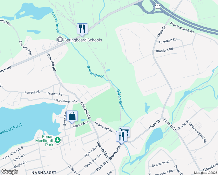 map of restaurants, bars, coffee shops, grocery stores, and more near 17 Links Road in Westford