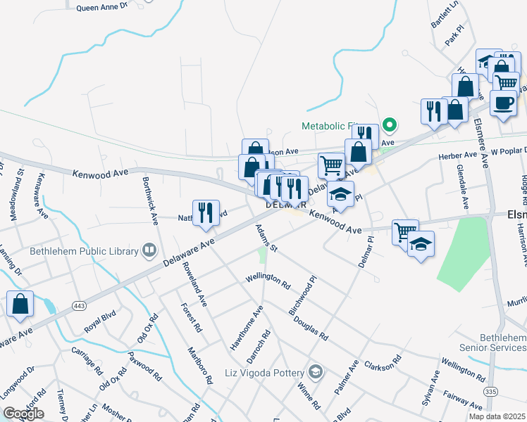 map of restaurants, bars, coffee shops, grocery stores, and more near 383 Delaware Avenue in Delmar