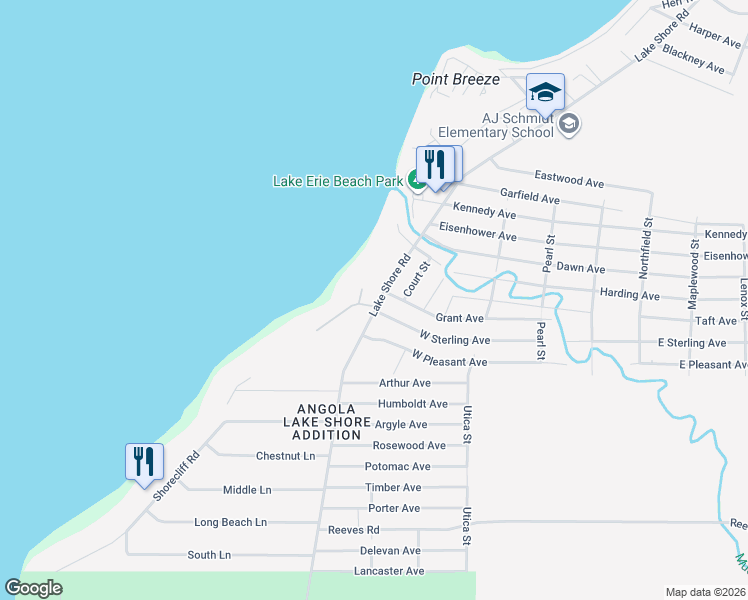 map of restaurants, bars, coffee shops, grocery stores, and more near 9661 Oak Grove Drive in Angola