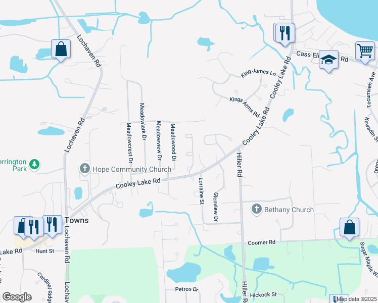 map of restaurants, bars, coffee shops, grocery stores, and more near 1237 Wind Chime Drive in Waterford Township