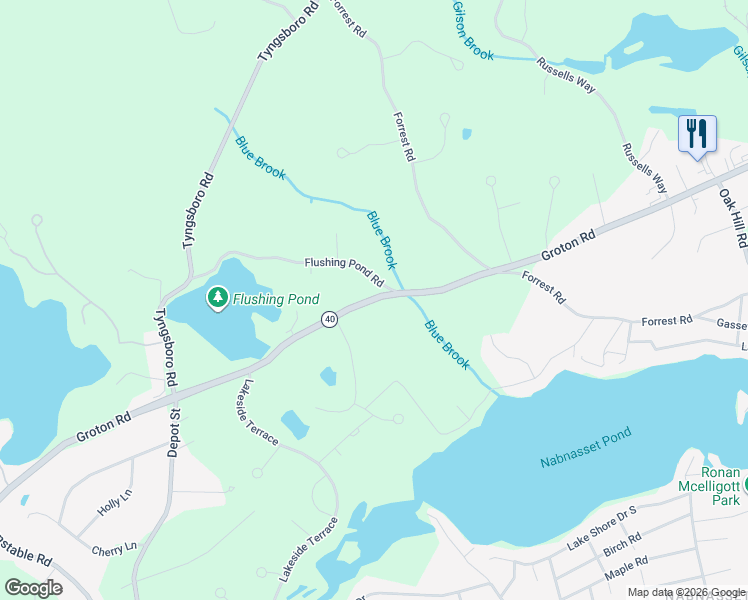 map of restaurants, bars, coffee shops, grocery stores, and more near 415 Groton Road in Westford