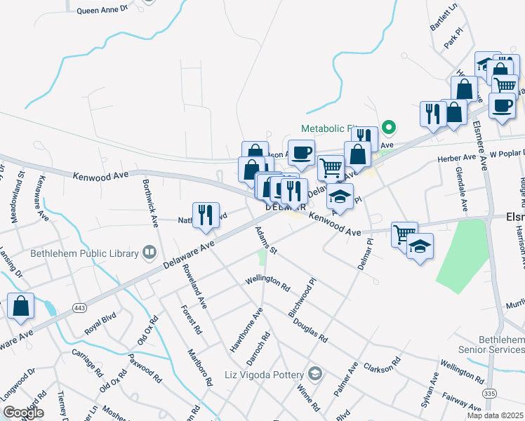 map of restaurants, bars, coffee shops, grocery stores, and more near 412 Kenwood Avenue in Delmar