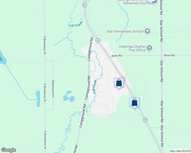 map of restaurants, bars, coffee shops, grocery stores, and more near 1983 Campground Road in Hastings