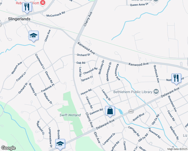 map of restaurants, bars, coffee shops, grocery stores, and more near 19 Willow Drive in Delmar