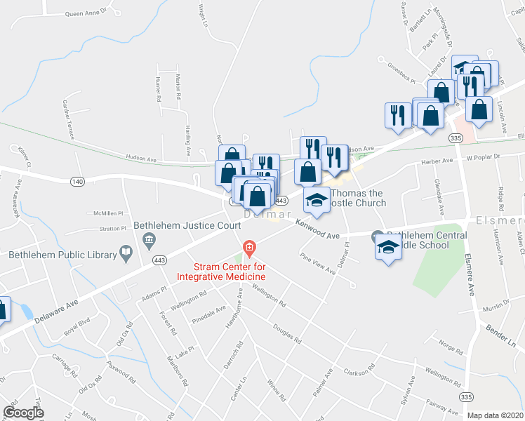 map of restaurants, bars, coffee shops, grocery stores, and more near 394 Kenwood Avenue in Delmar