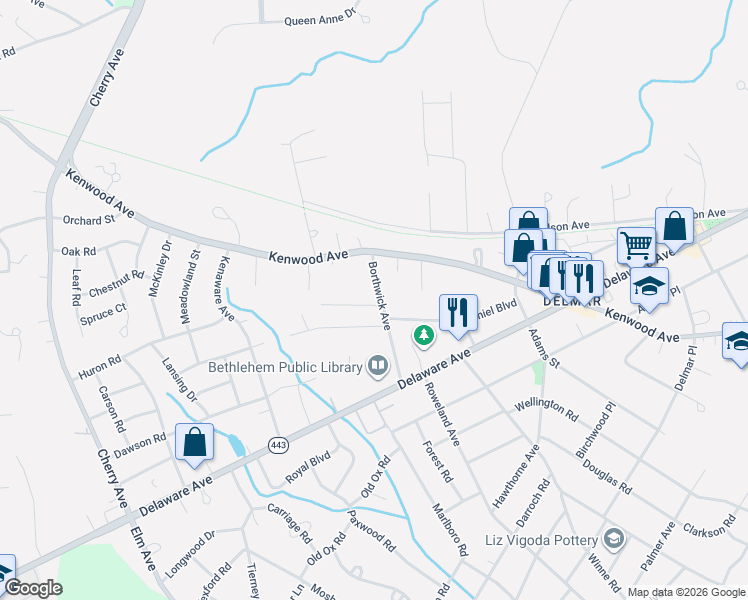 map of restaurants, bars, coffee shops, grocery stores, and more near 11 McMillen Place in Delmar