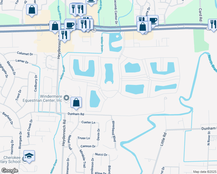 map of restaurants, bars, coffee shops, grocery stores, and more near 43877 Bayview Avenue in Charter Township of Clinton