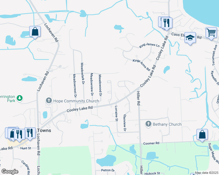 map of restaurants, bars, coffee shops, grocery stores, and more near 1237 Wind Chime Drive in Waterford Township