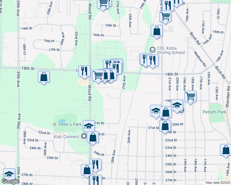 map of restaurants, bars, coffee shops, grocery stores, and more near 1860 27th Avenue in Kenosha