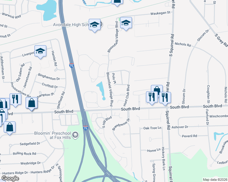 map of restaurants, bars, coffee shops, grocery stores, and more near 922 Chestnut Hill Drive in Auburn Hills